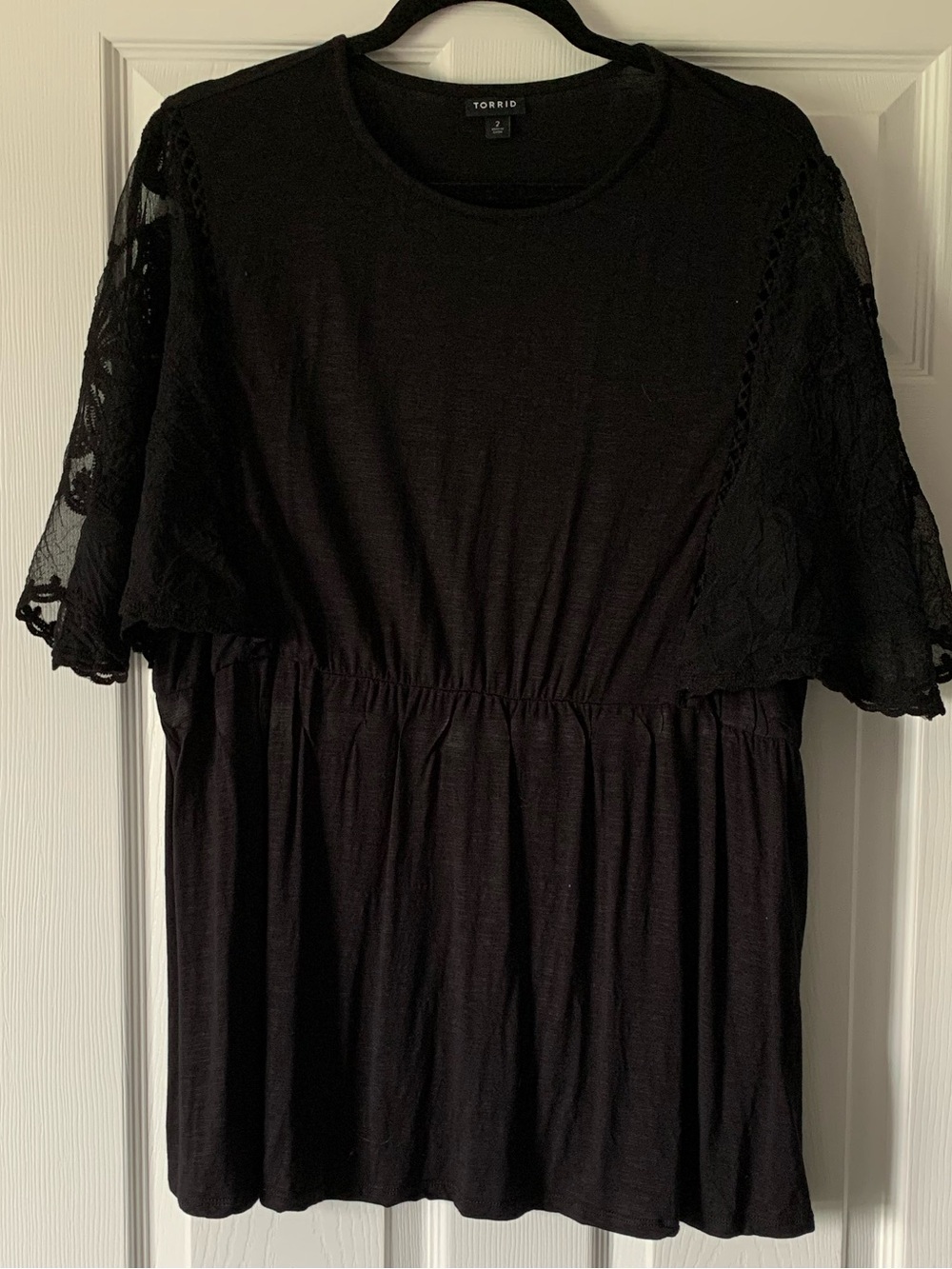 torrid Black Lace-Sleeve Knit Peplum Top
